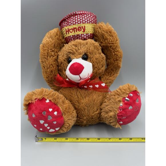Teddy Bear Plush Holding Honey Pot Over Head 12” Stuffed Animal Toy - Picture 3 of 6